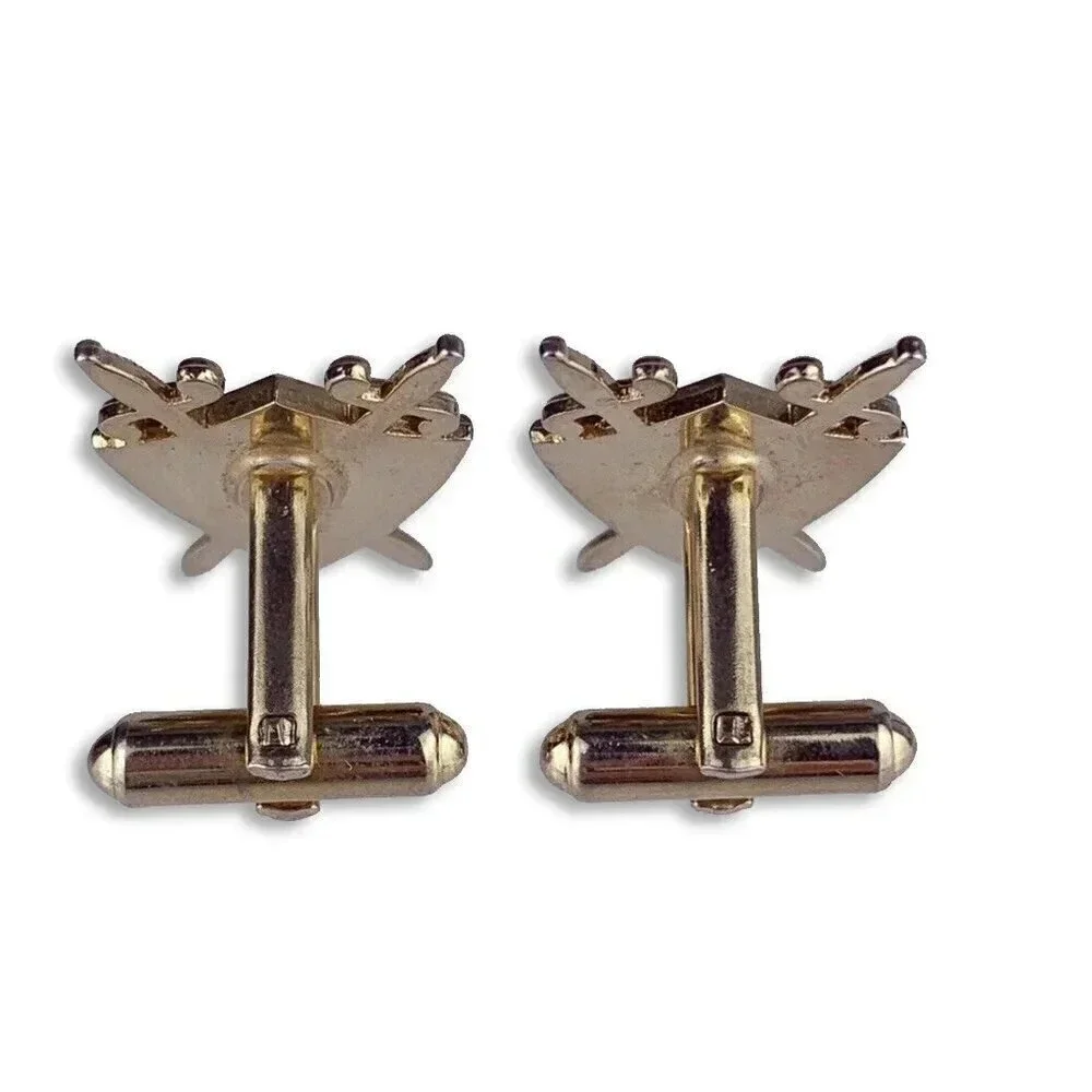 Crossed Swords & Shield Gold Tone Cufflinks Knight Heraldry Hickok Vintage L1